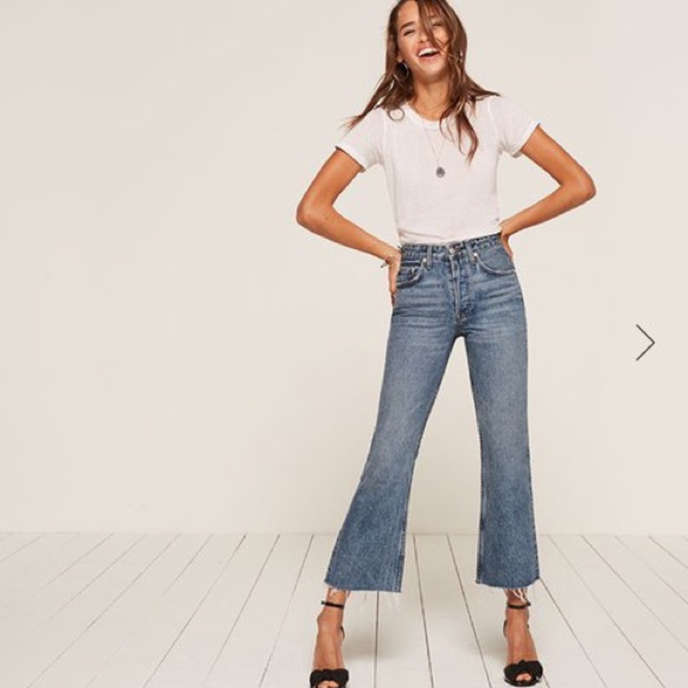 Reformation Mid Crop Flare Jean in Baltic Wash